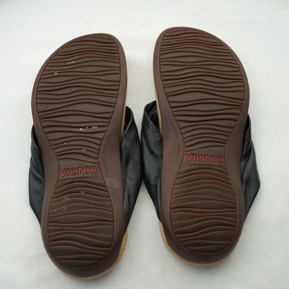 Vionic Pippa Black‎ Leather Orthotic Flip Flops Size 6 - Picture 4 of 7